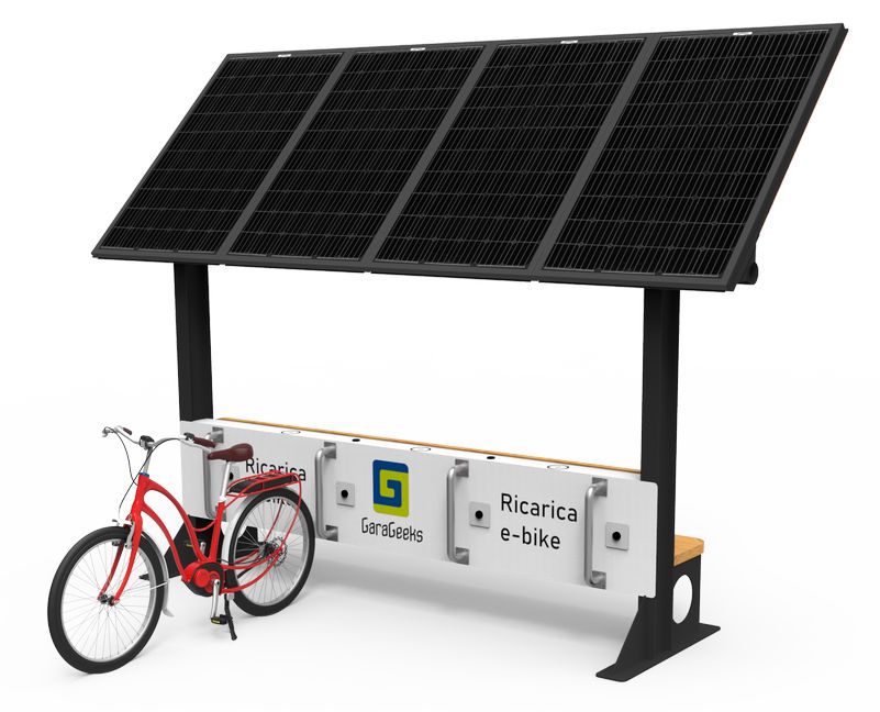 pensilina fotovoltaica per la ricarica di biciclette elettriche