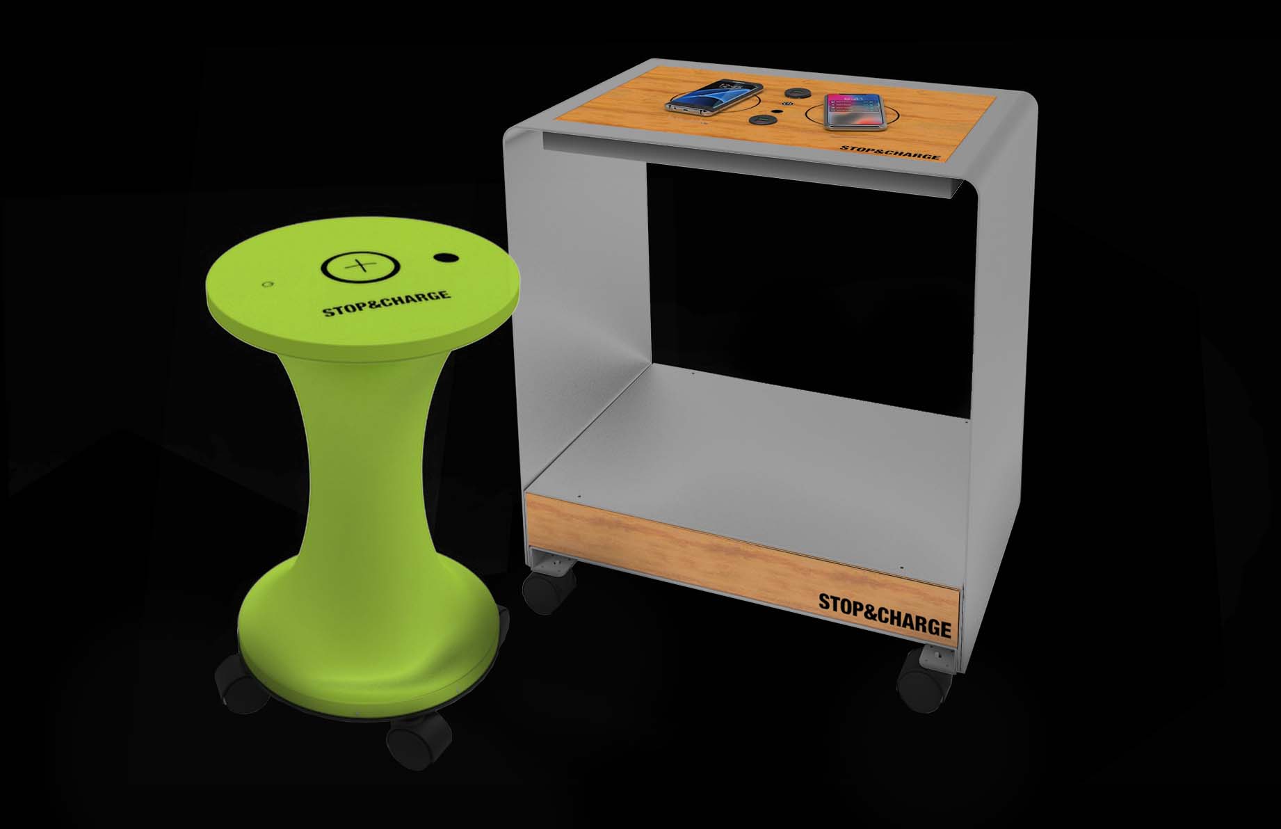 render-round angular- tavoli con ricarica wireless