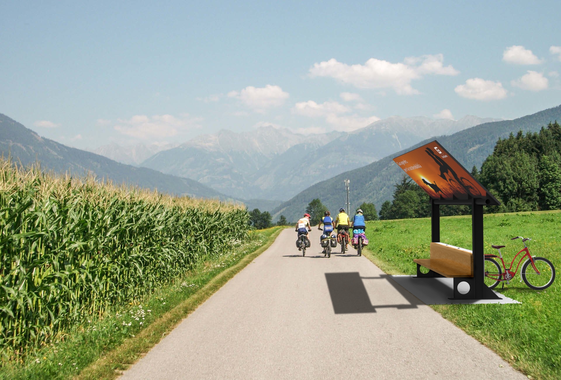 pensilina fotovoltaica per bici elettriche in ambiente extra urbano